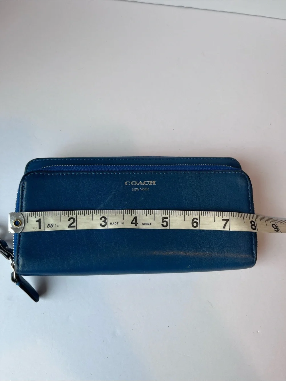 Coach Blue Leather Double Zip Wallet Clutch